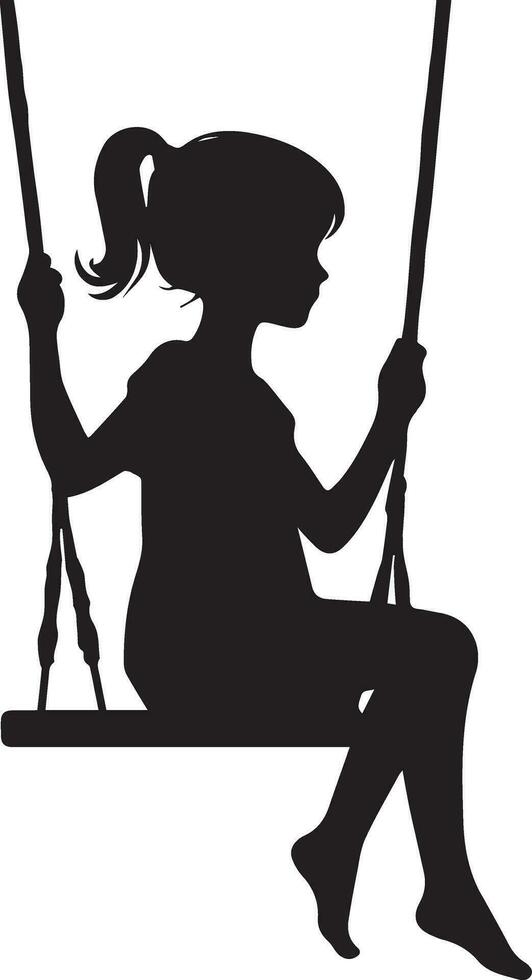 young girl sitting on the swing vector silhouette illustration black color white background 6