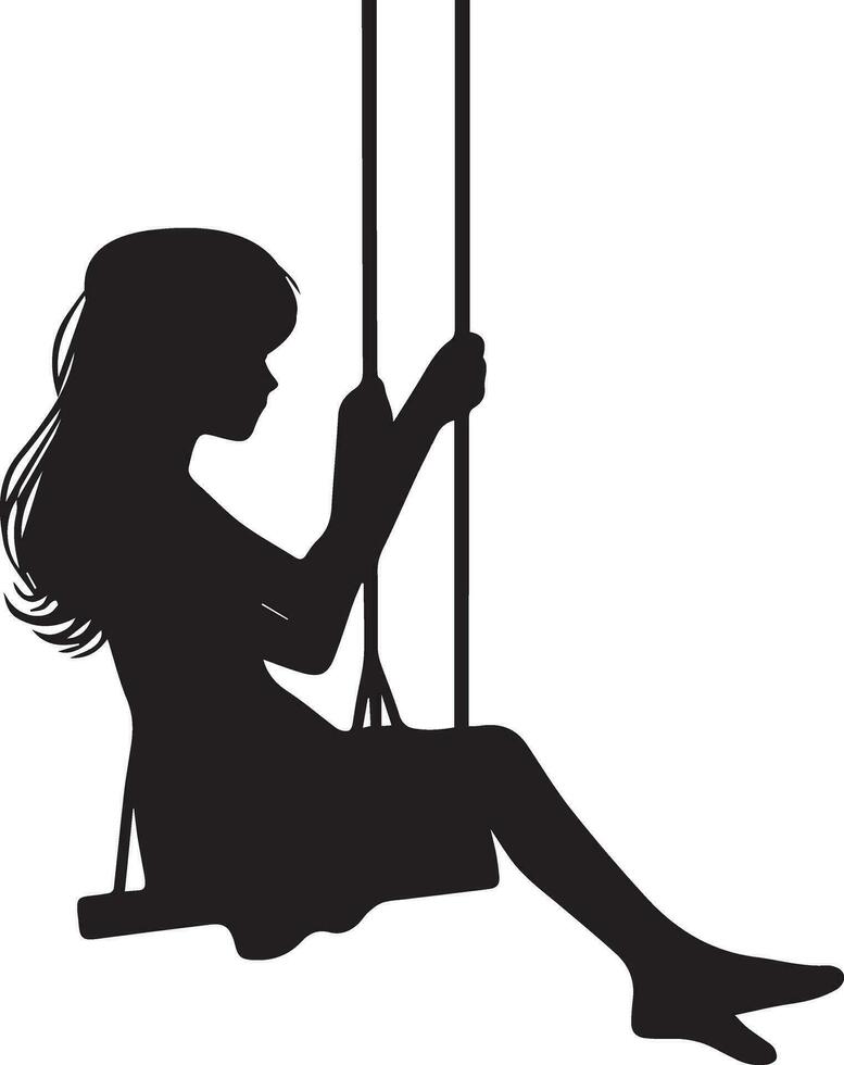 young girl sitting on the swing vector silhouette illustration black color white background