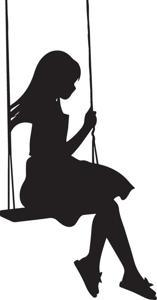 young girl sitting on the swing vector silhouette illustration black color white background 5