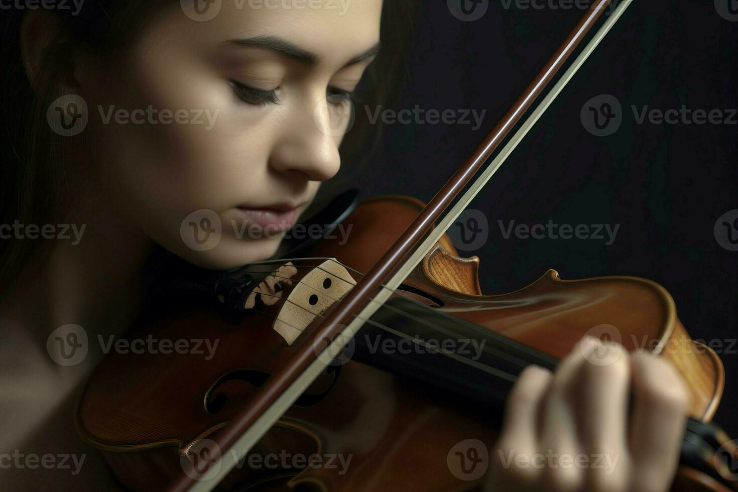 Woman playing violin music. Generate Ai photo