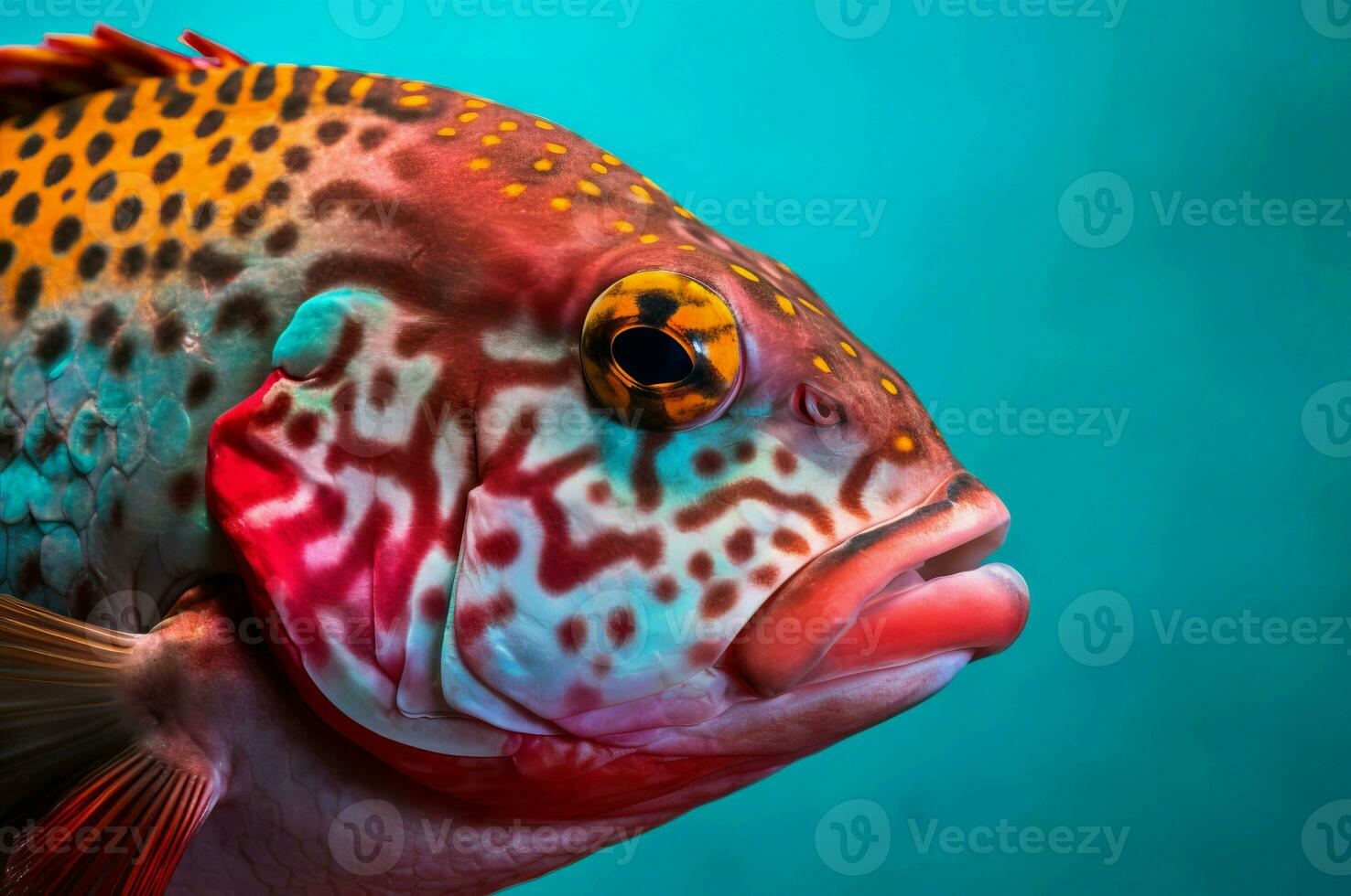 Closeup shot of colorful fish on azure background. Generate ai photo