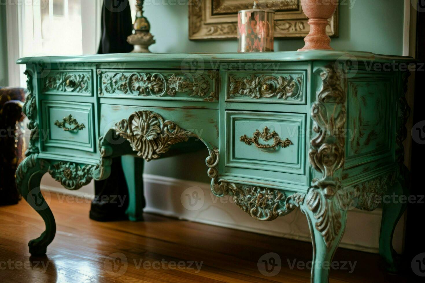 antiguo vestidor mueble con decorativo elementos. generar ai foto