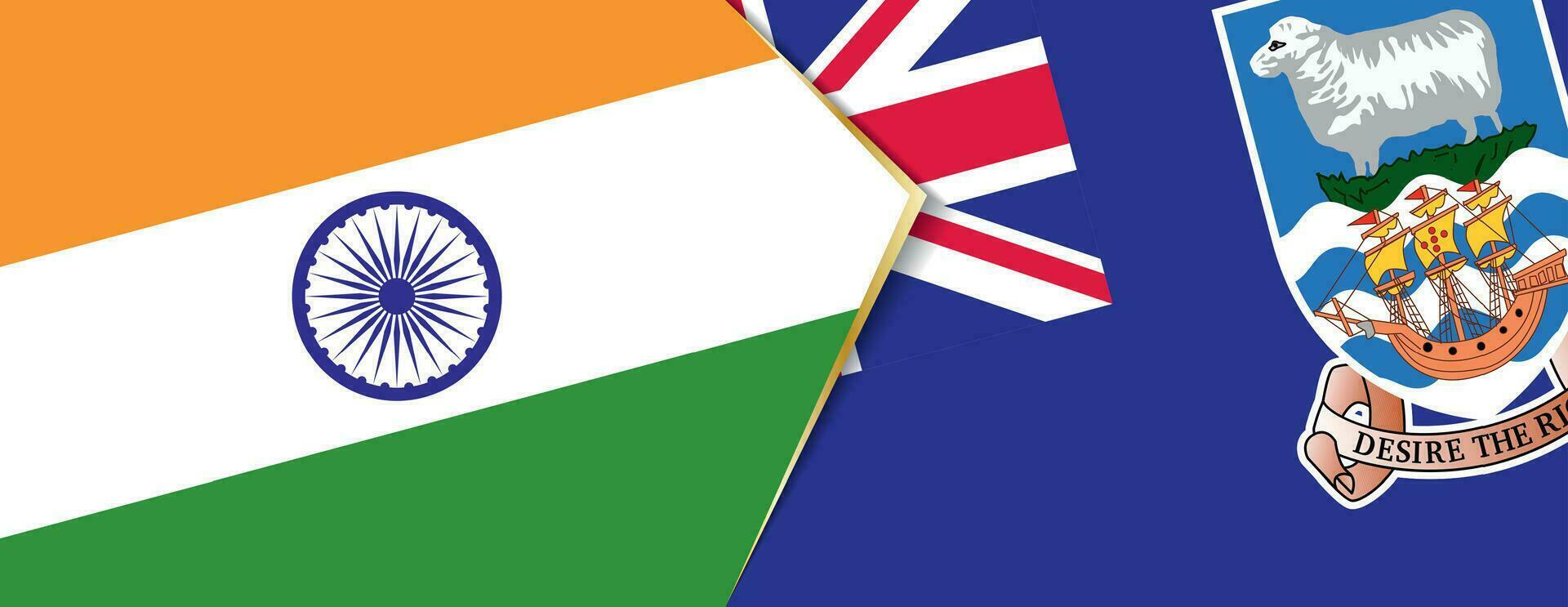 India and Falkland Islands flags, two vector flags.