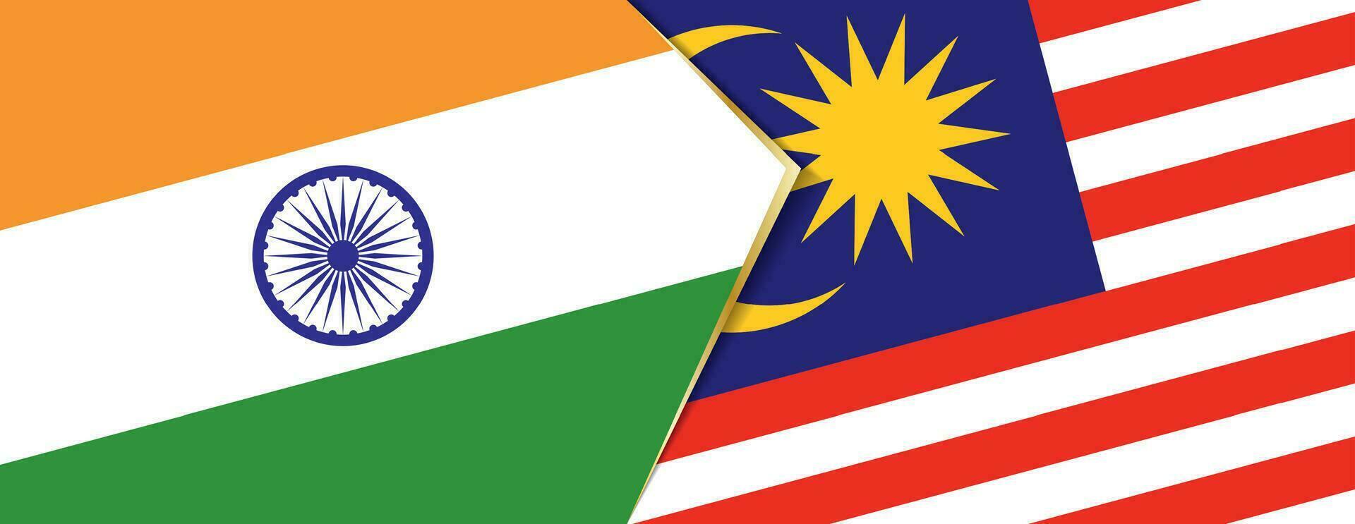 India and Malaysia flags, two vector flags.