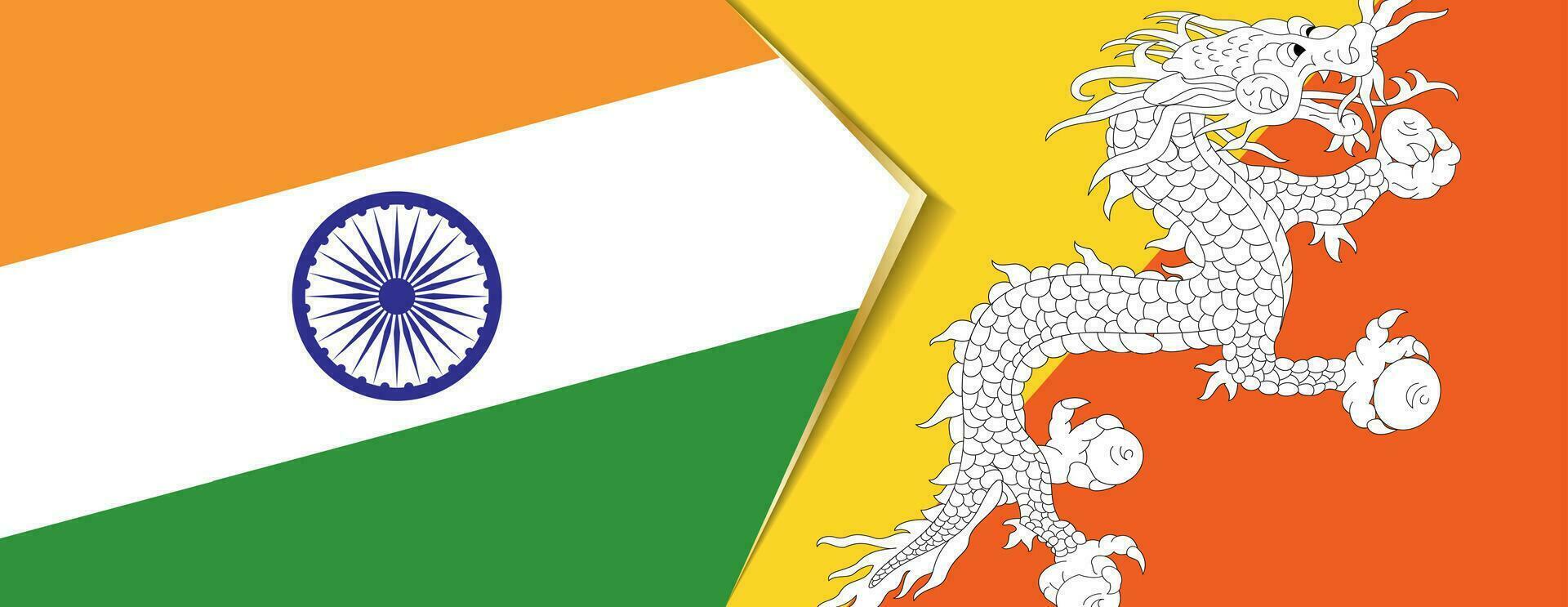 India and Bhutan flags, two vector flags.