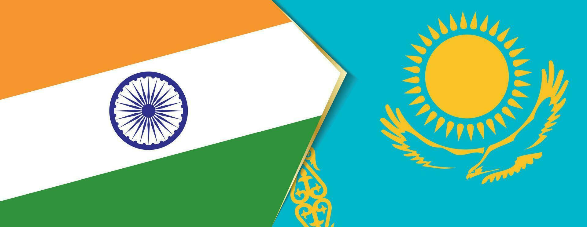 India and Kazakhstan flags, two vector flags.