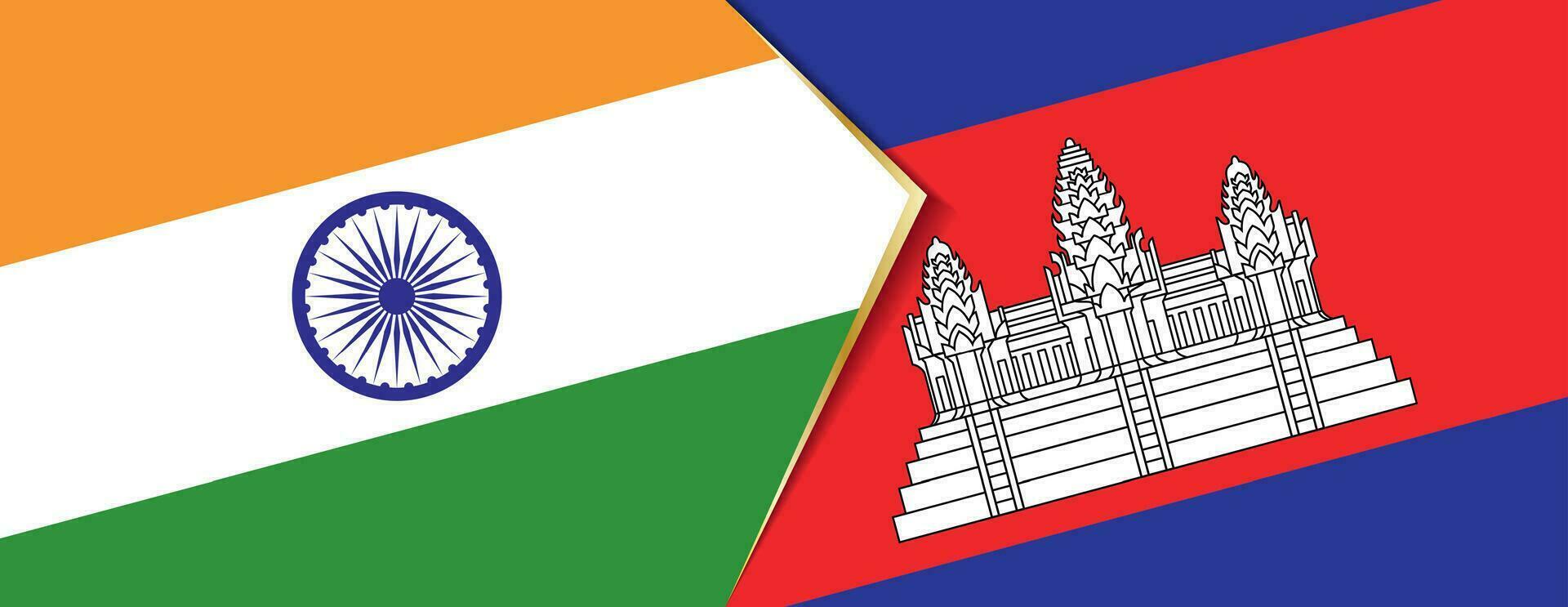 India and Cambodia flags, two vector flags.