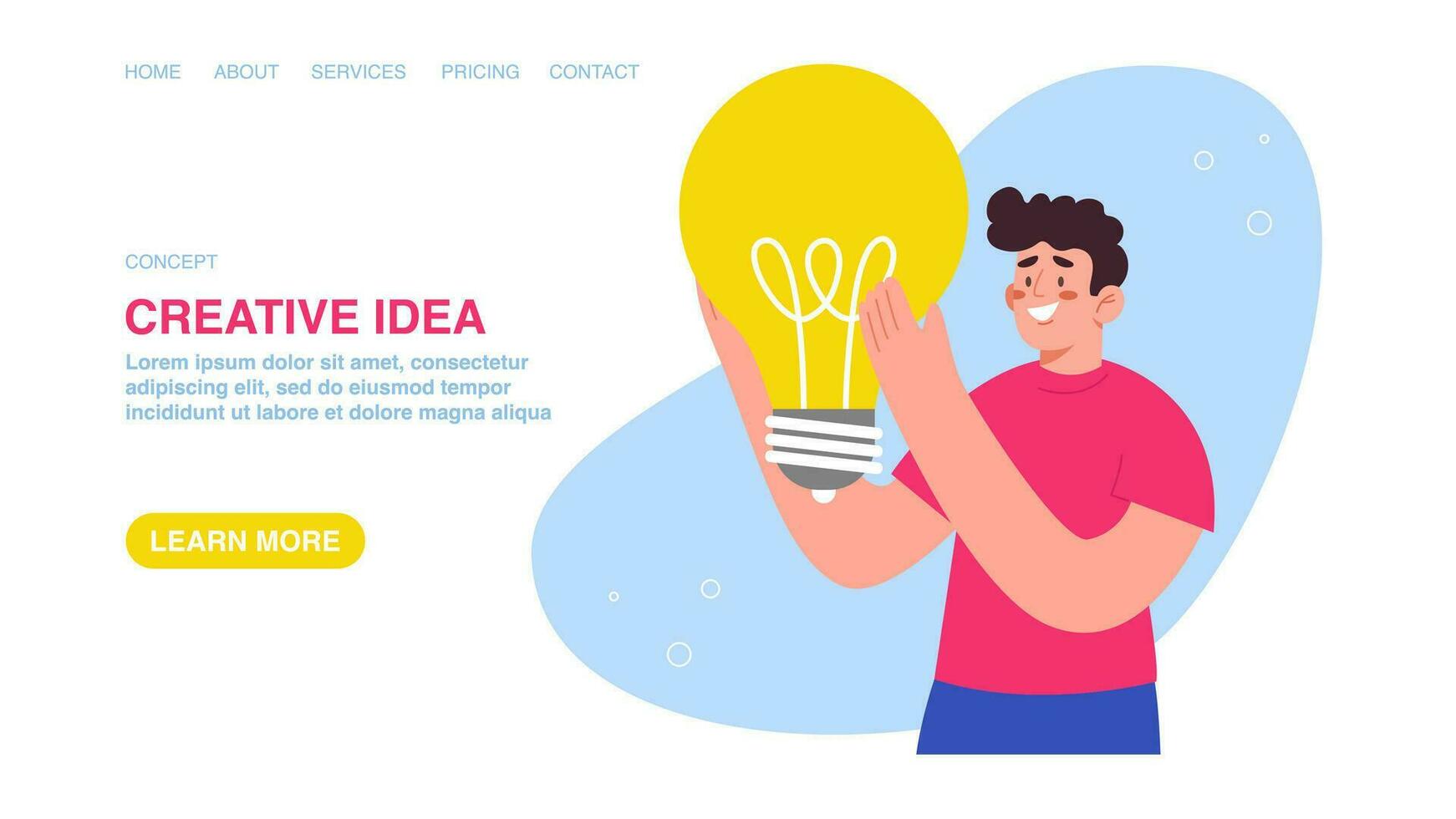 Web banner with man hold light bulb vector