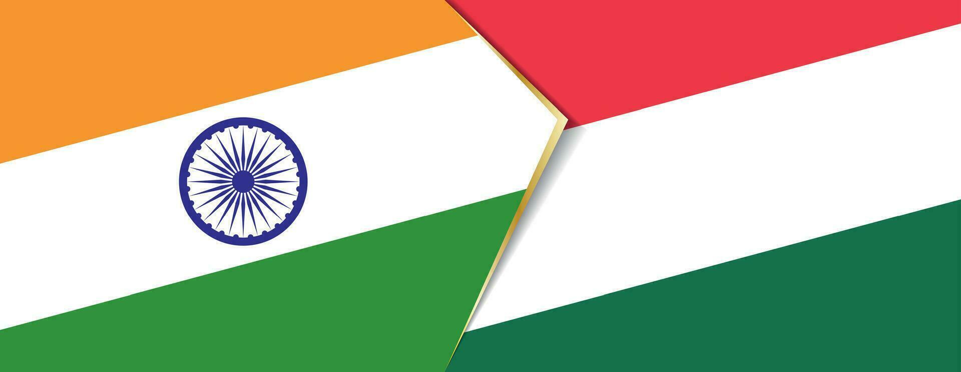 India and Hungary flags, two vector flags.