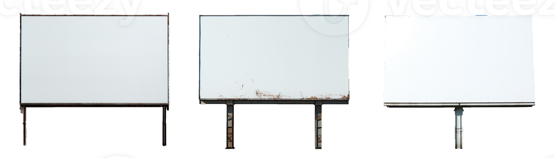 Set of empty white billboard. Large horizontal blank advertising poster billboard banner mockup. Isolated on transparent background. Generative AI. png
