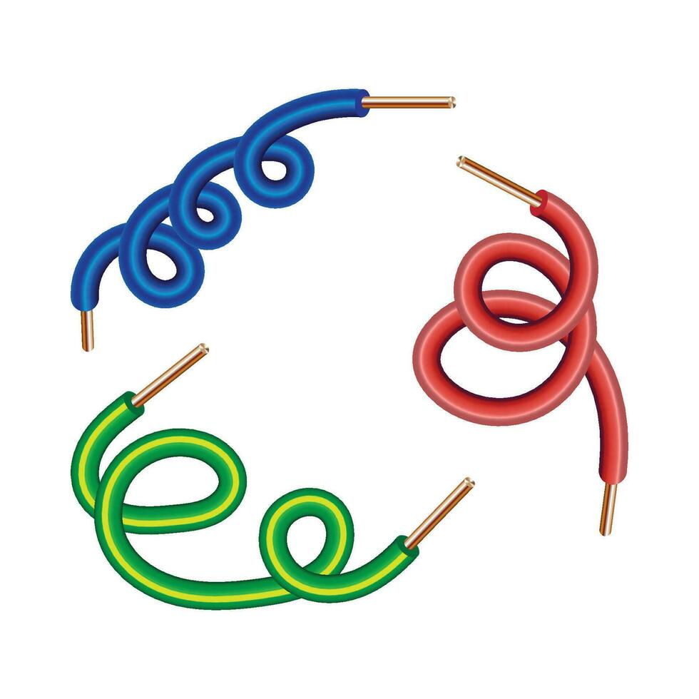 Electrical wire on white background. Copper wire is the electric conductor of urban society. Vector realistic illustration.