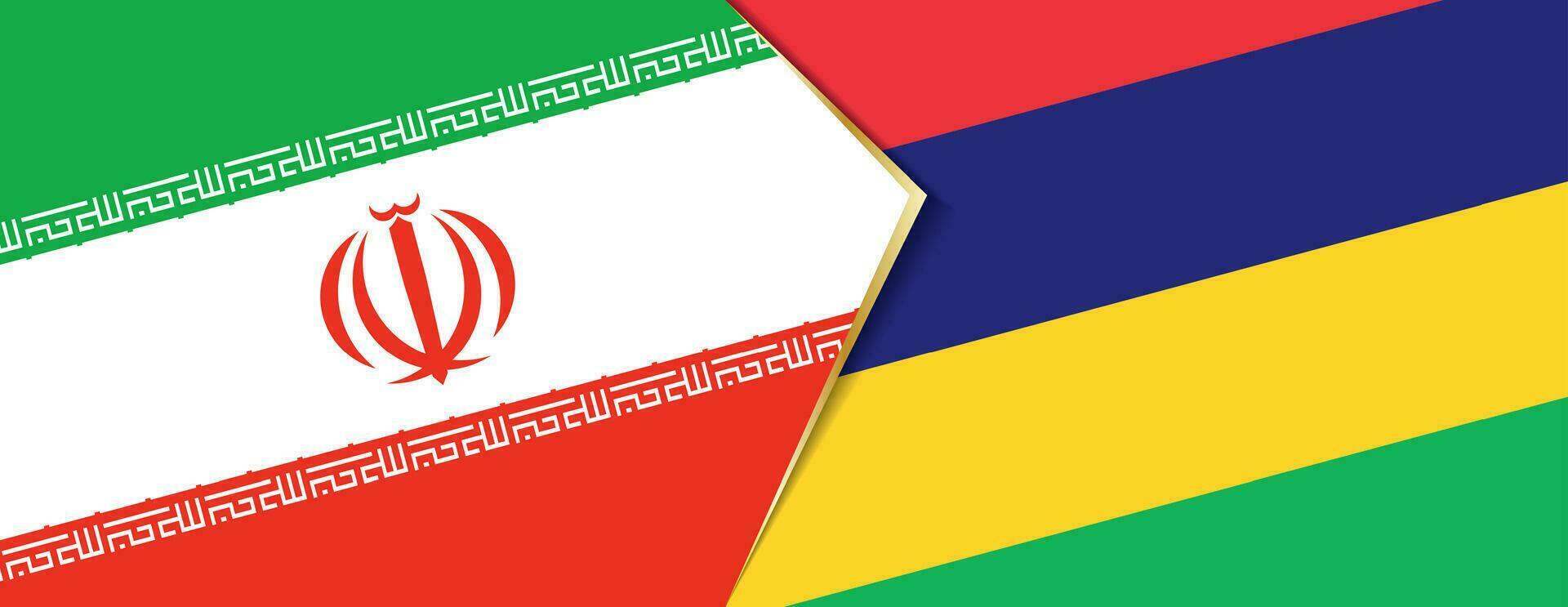 Iran and Mauritius flags, two vector flags.