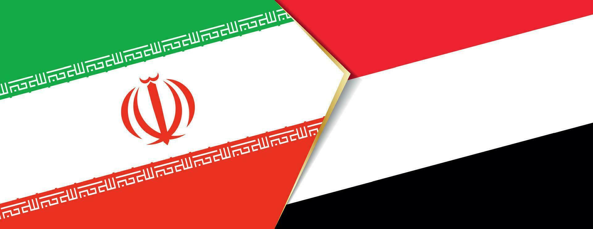 Iran and Yemen flags, two vector flags.
