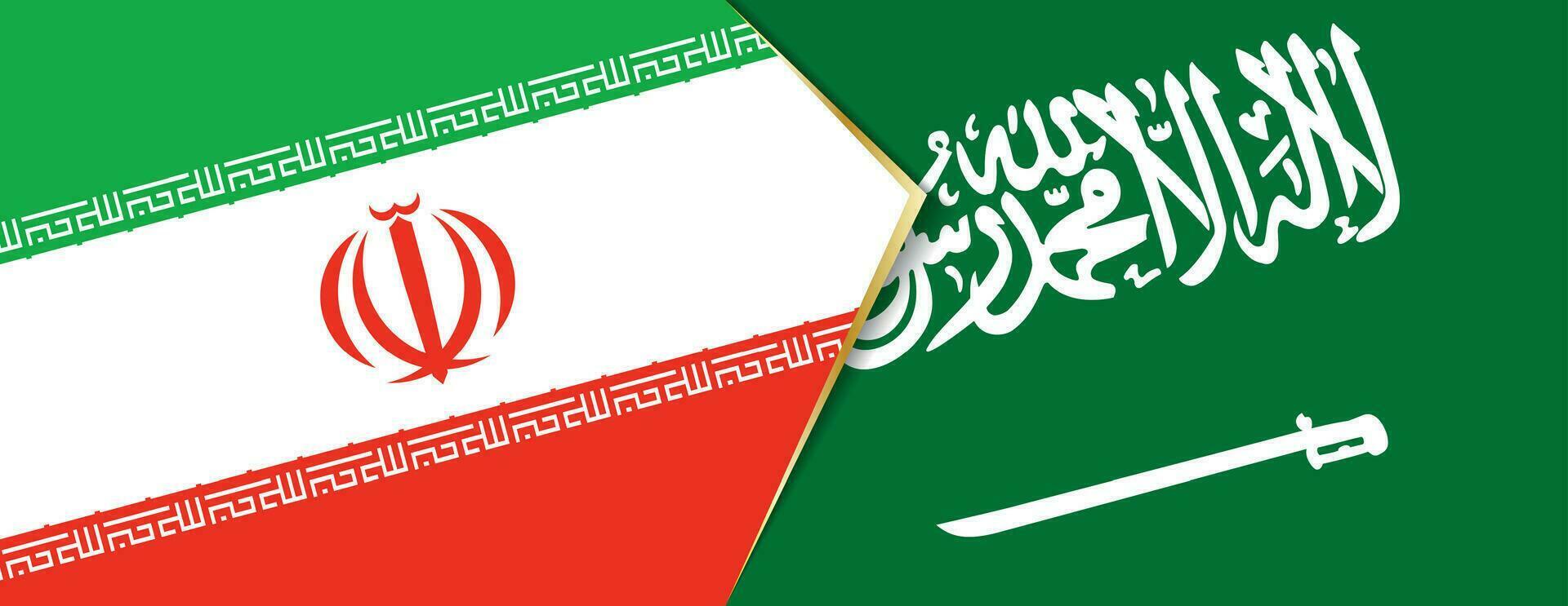 Iran and Saudi Arabia flags, two vector flags.