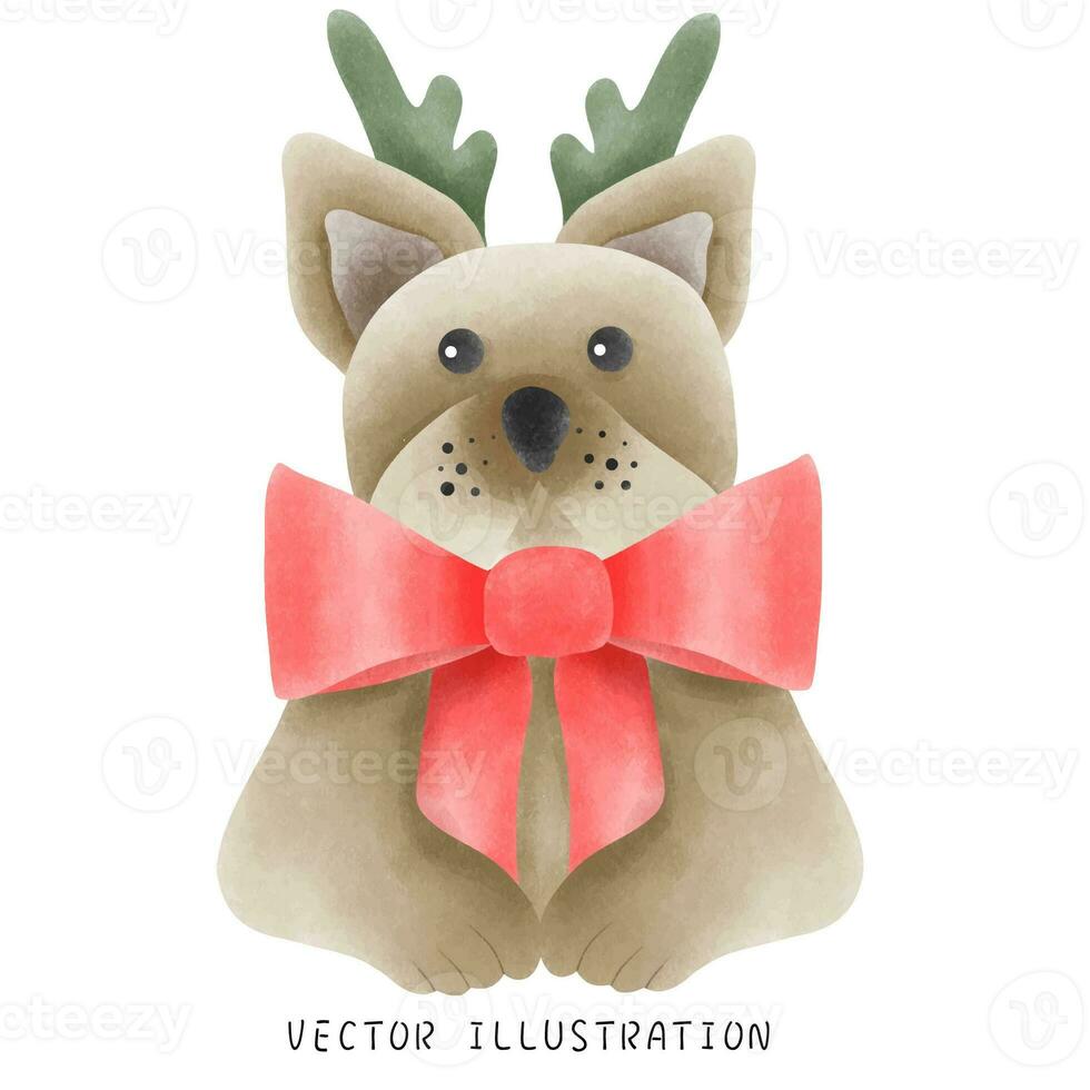acuarela estilo francés buldog vistiendo Navidad sombrero - festivo dibujado a mano ilustración foto