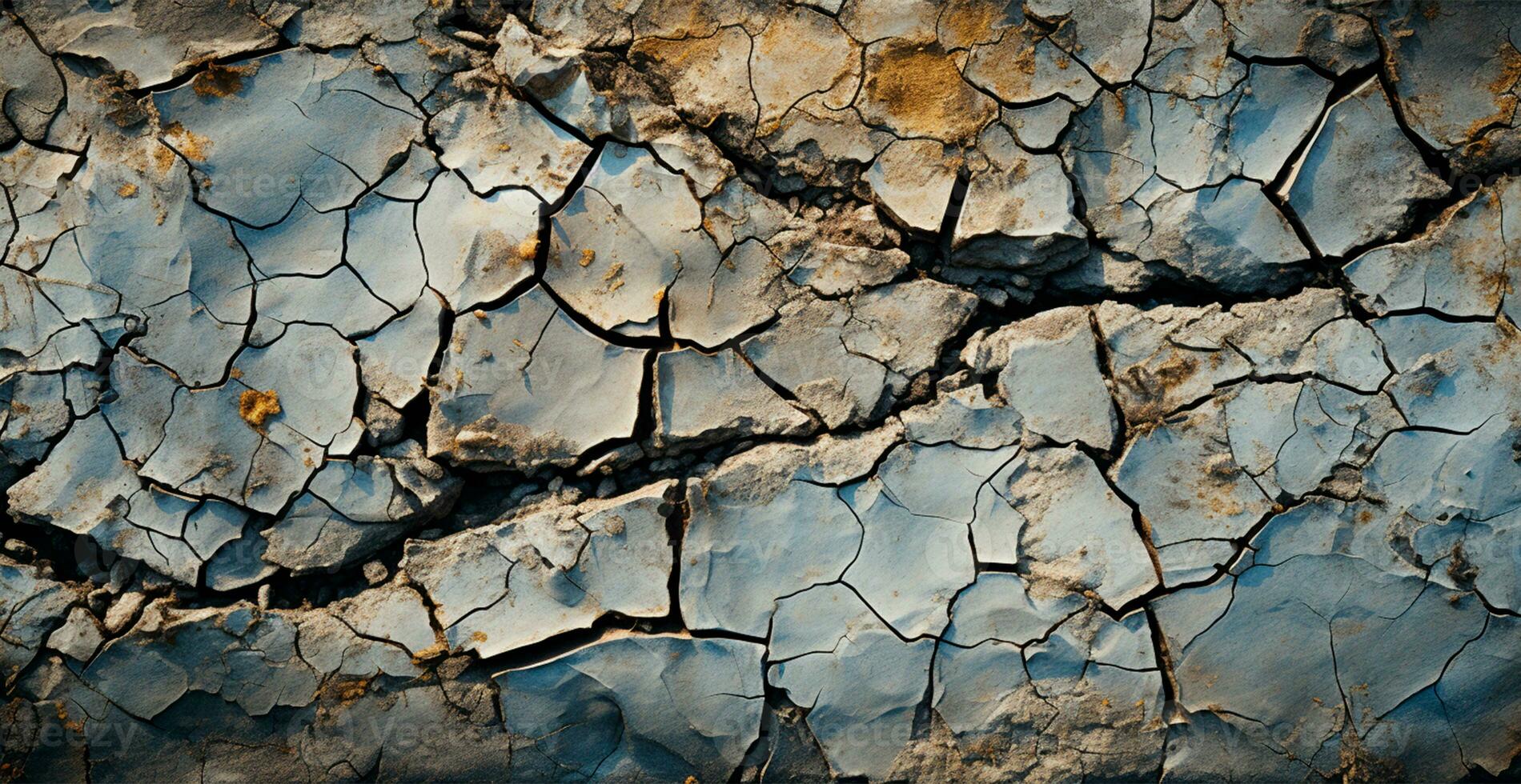 Cracked dry ground, global drought, ground texture, panoramic background - AI generated image photo