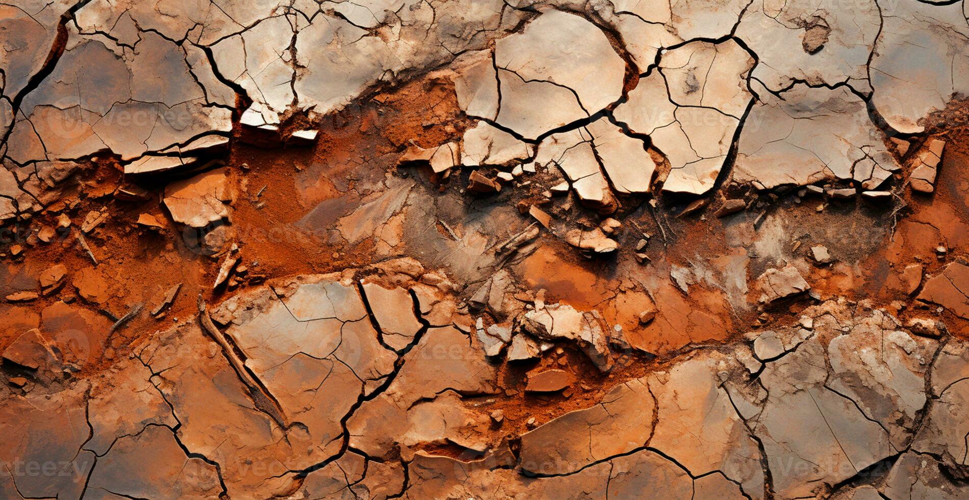 Cracked dry ground, global drought, ground texture, panoramic background - AI generated image photo