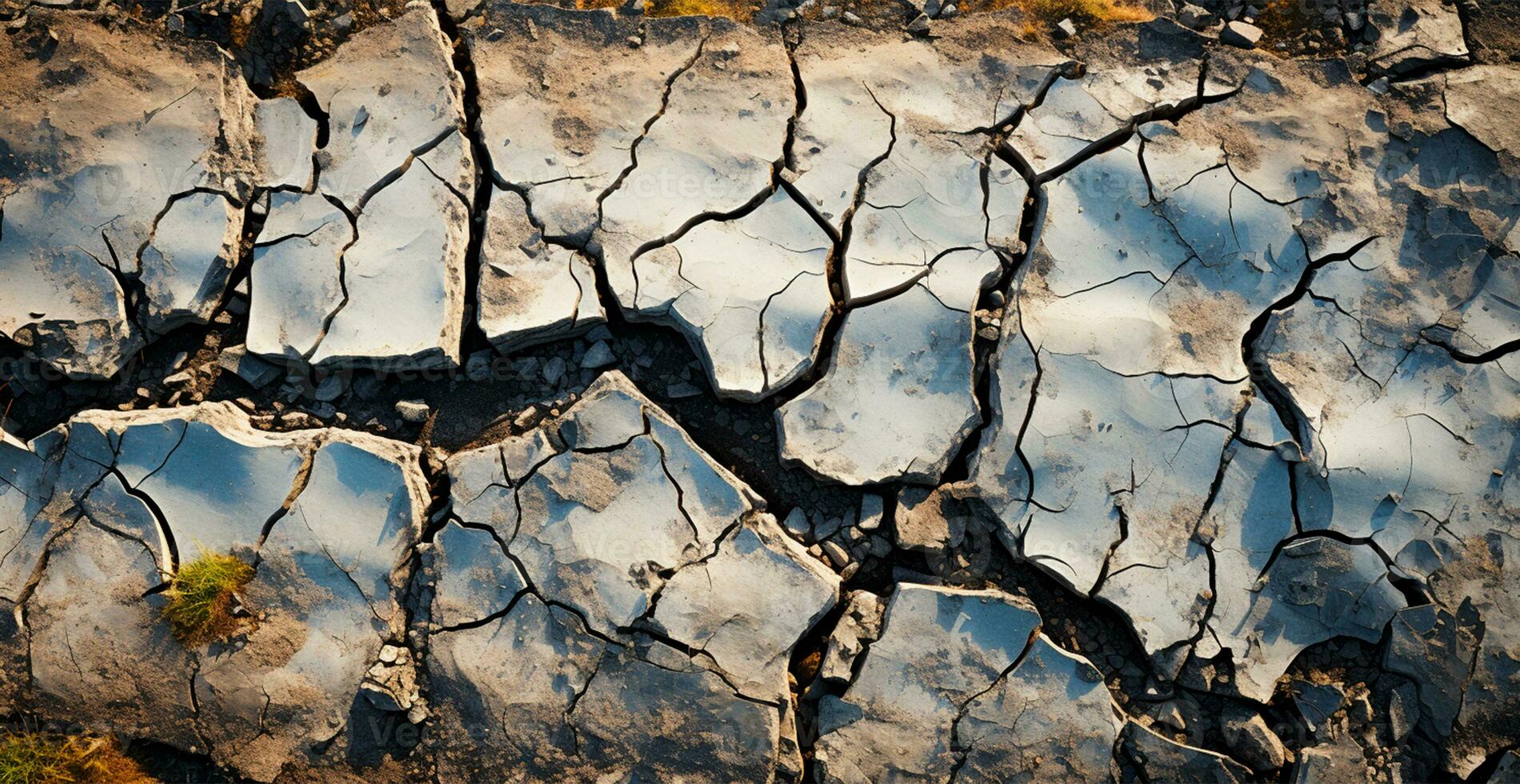 Cracked dry ground, global drought, ground texture, panoramic background - AI generated image photo