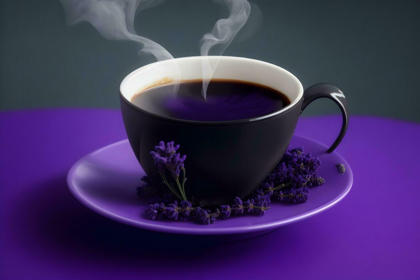 A cup of dark coffee with a single leaf of basi generated by Ai photo