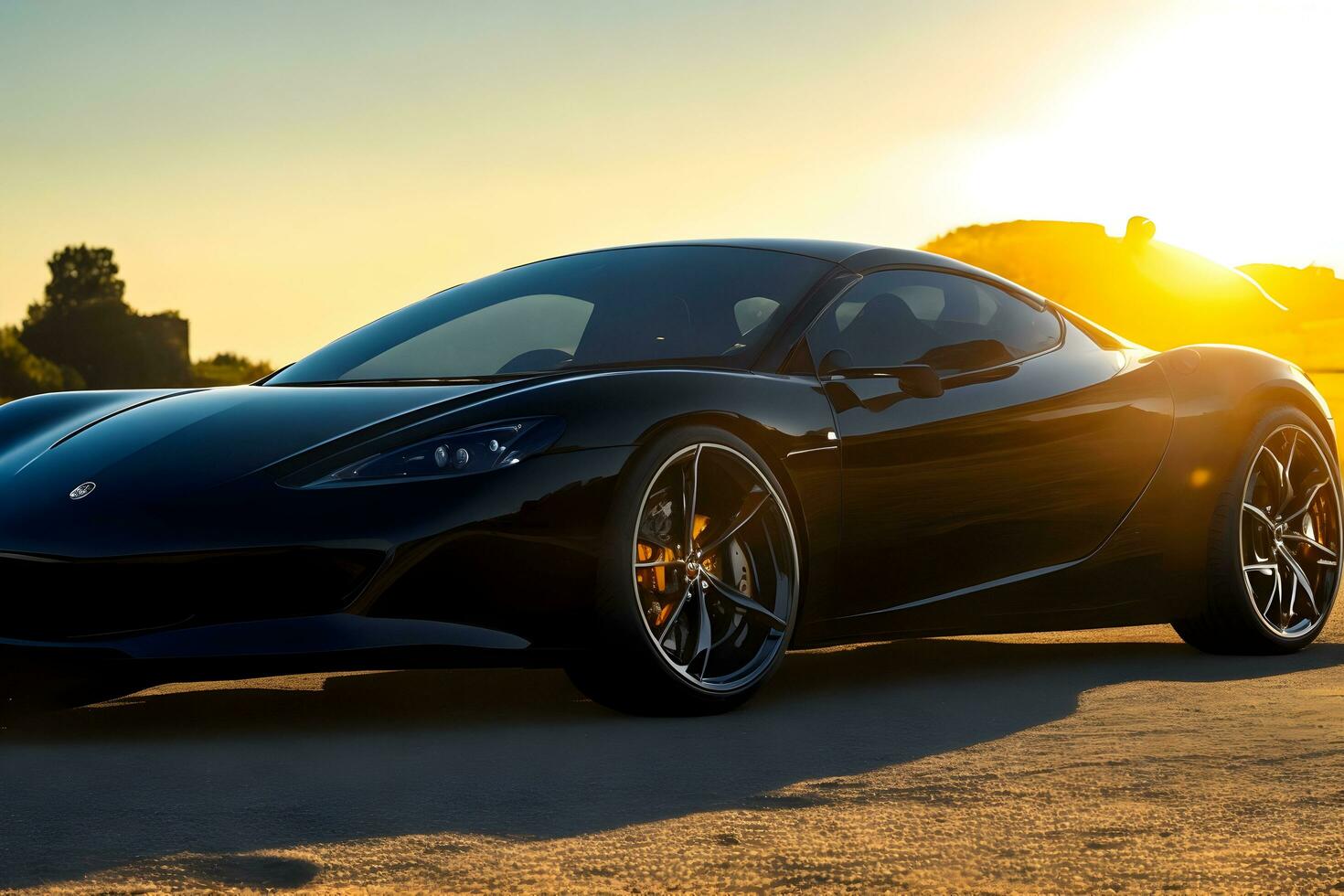 A sleek glossy black super car generated by Ai photo