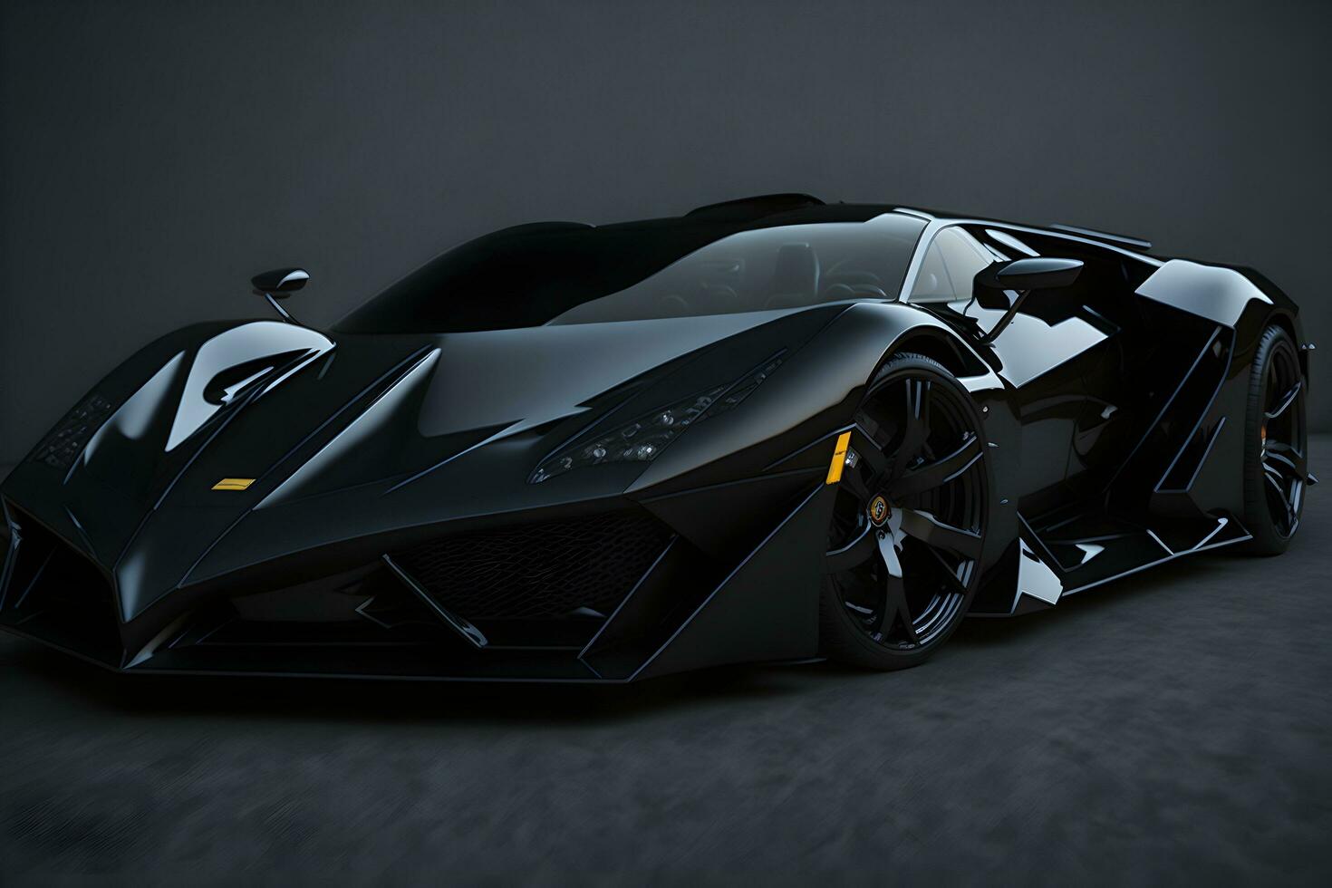 A sleek glossy black super car generated by Ai photo
