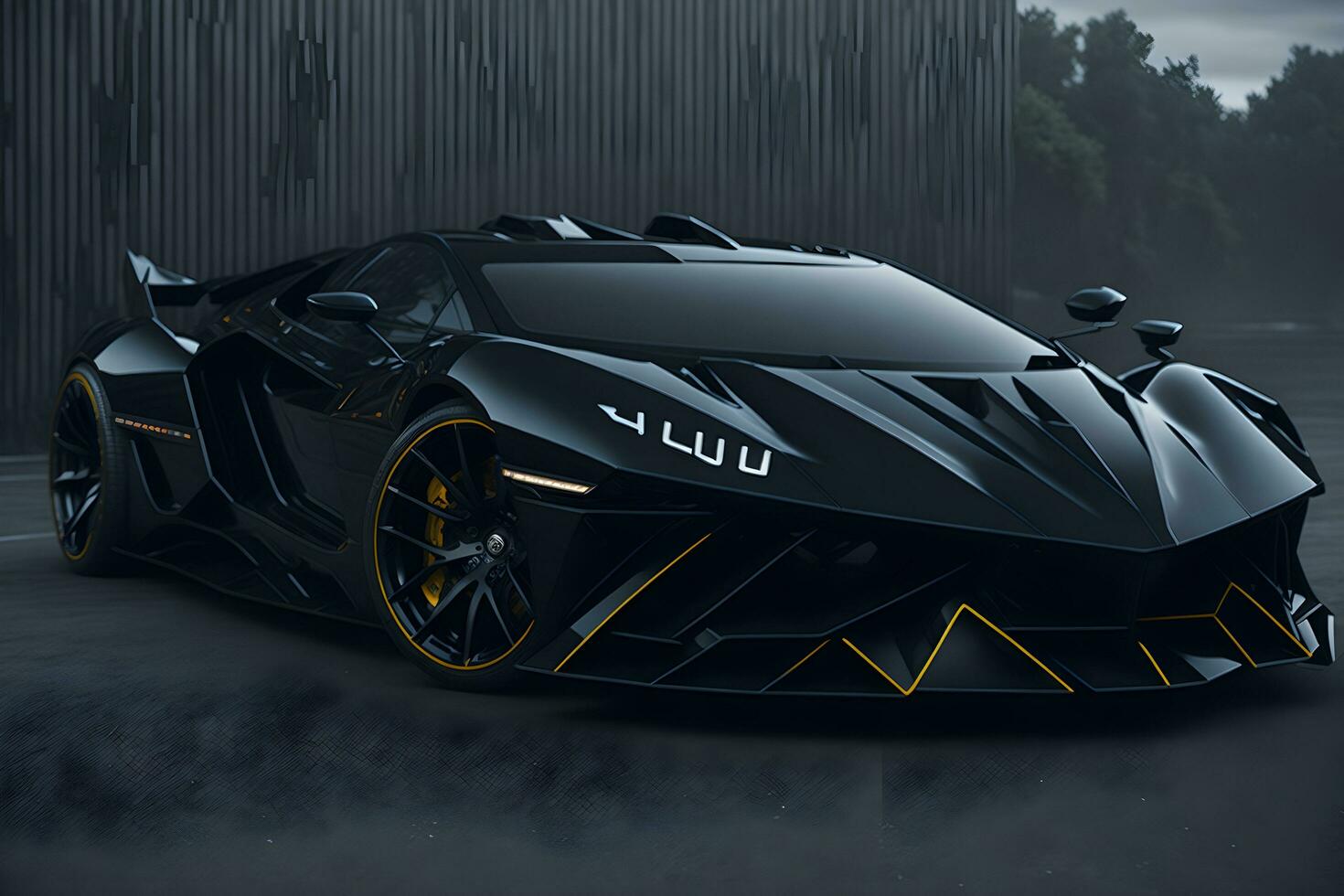 A sleek glossy black super car generated by Ai photo