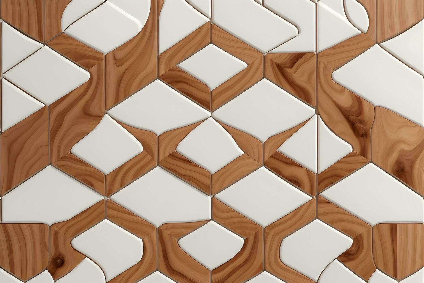 White Tile and Walnut Wood Design  with  Seamless Realistic Texture  generated by Ai photo
