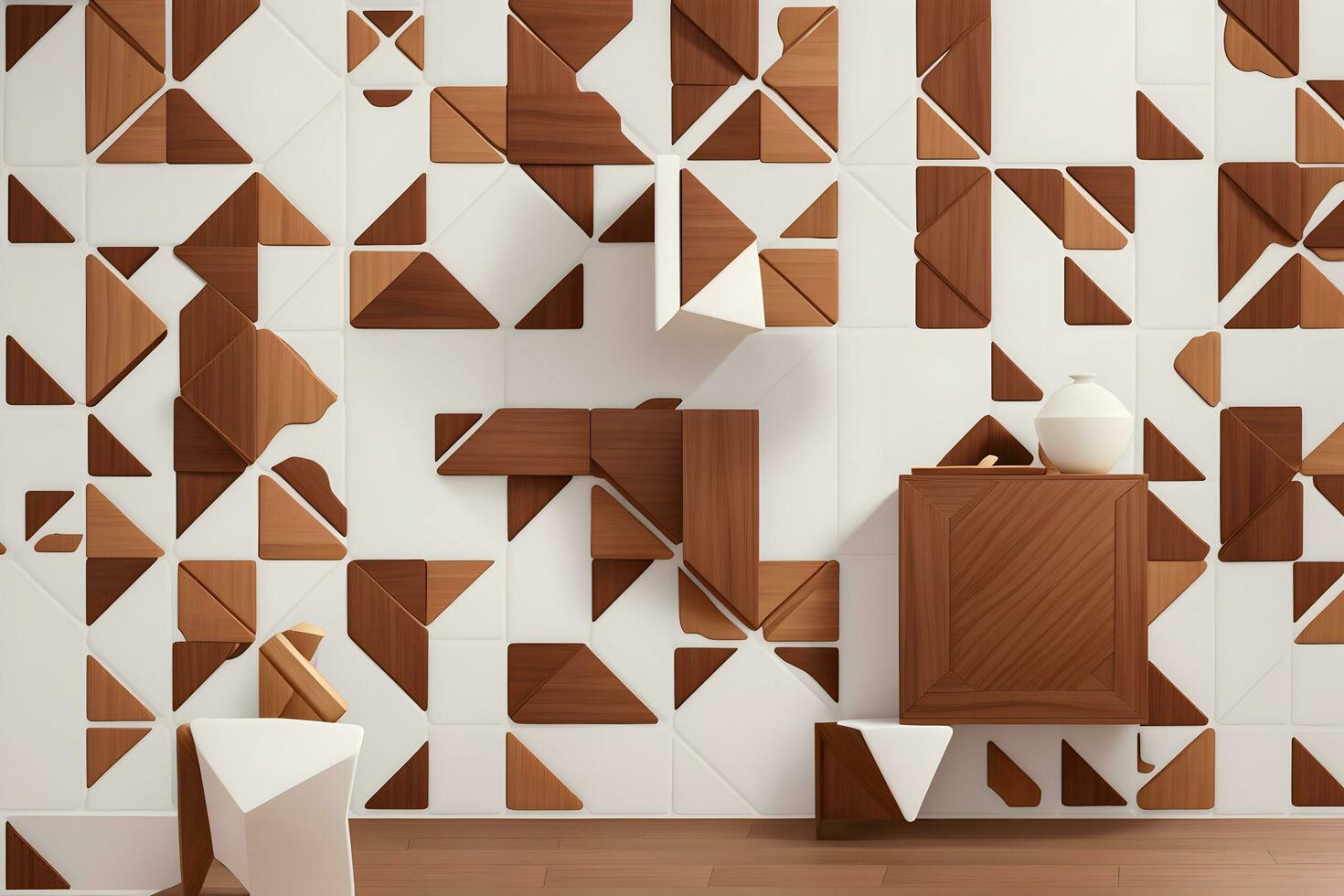 White Tile and Walnut Wood Design  with  Seamless Realistic Texture  generated by Ai photo