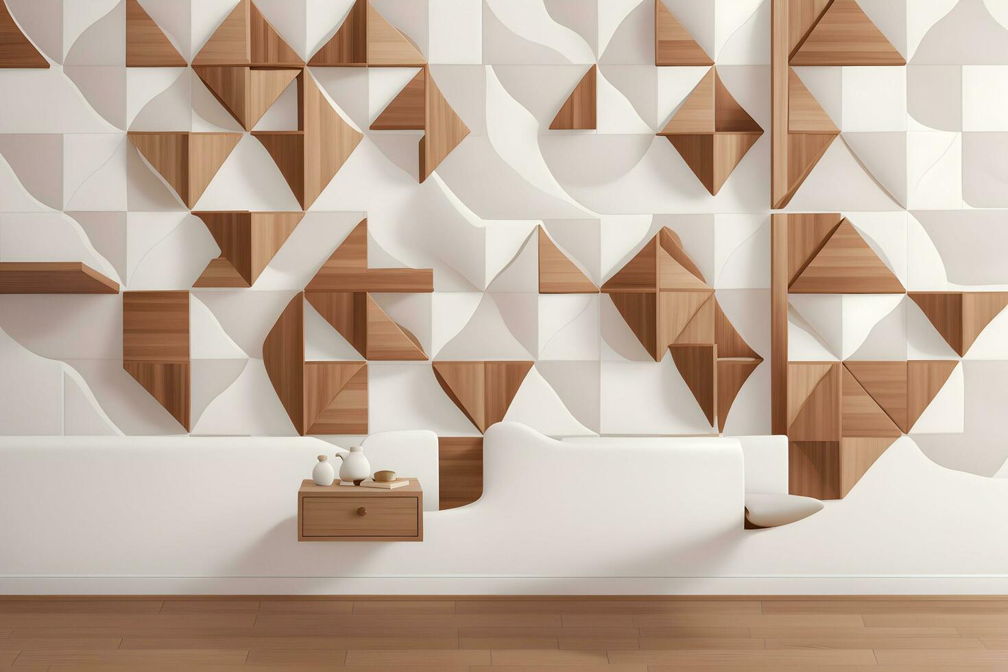 White Tile and Walnut Wood Design  with  Seamless Realistic Texture  generated by Ai photo