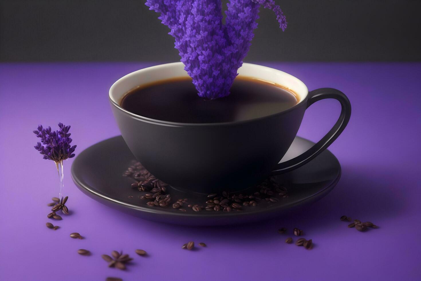 A cup of dark coffee with a single leaf of basi generated by Ai photo