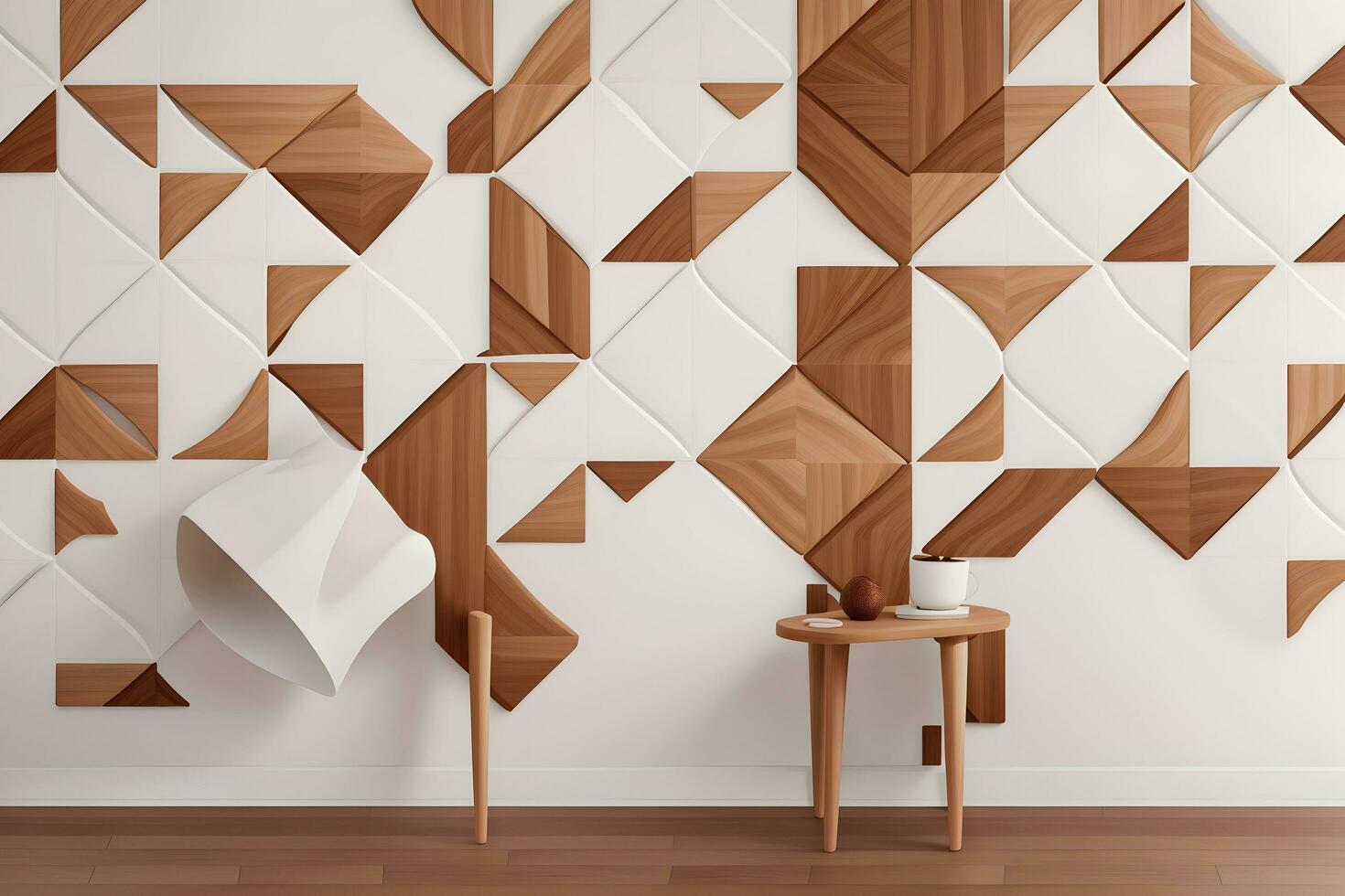 White Tile and Walnut Wood Design  with  Seamless Realistic Texture  generated by Ai photo
