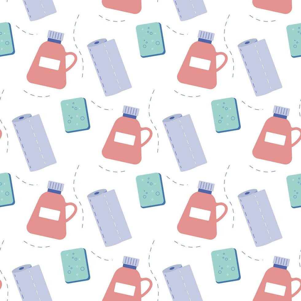 Seamless pattern cleaning products, cleaning, detergent, vector