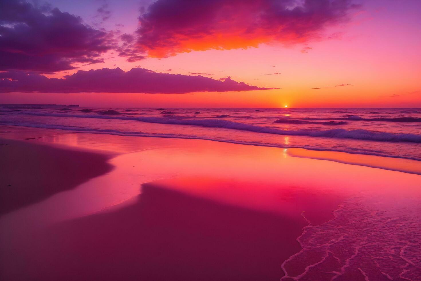 AI Reveals Stunning Sunset by the Tranquil Beach generated by Ai photo