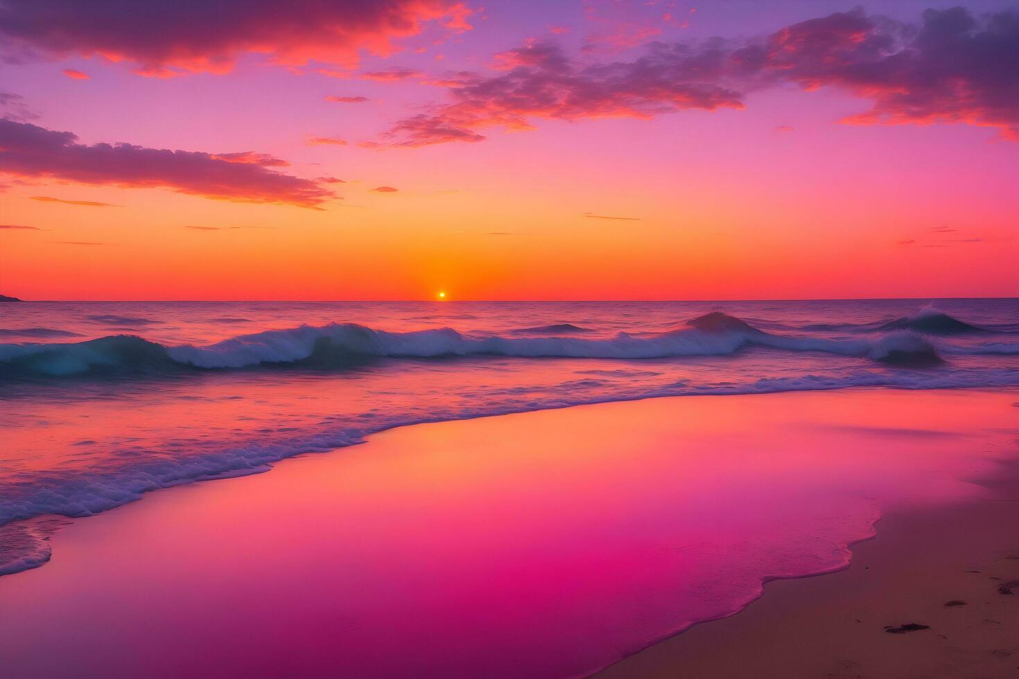 AI Reveals Stunning Sunset by the Tranquil Beach generated by Ai photo