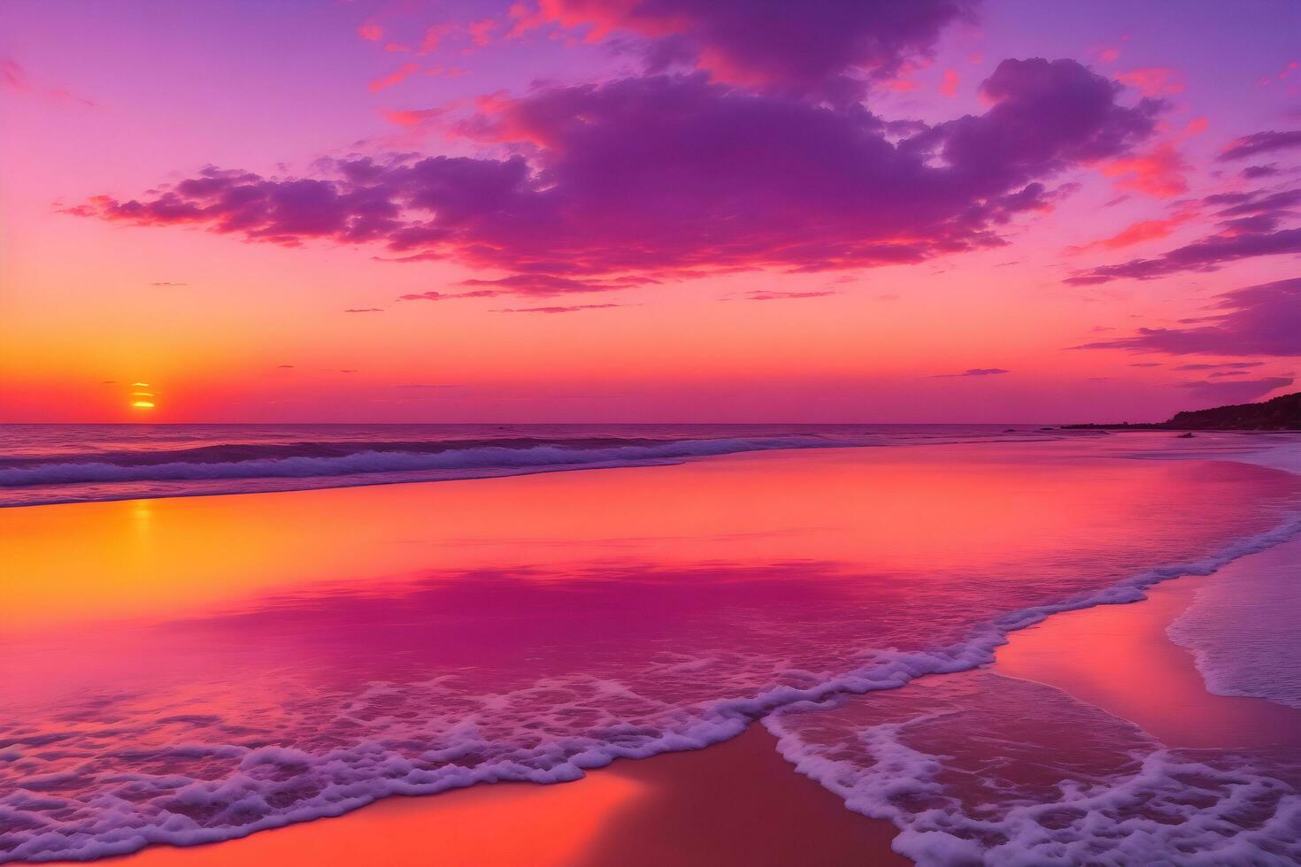 AI Reveals Stunning Sunset by the Tranquil Beach generated by Ai photo