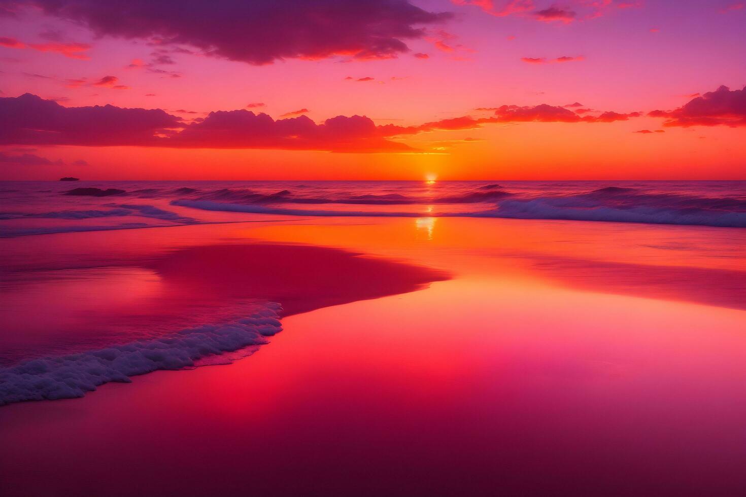 AI Reveals Stunning Sunset by the Tranquil Beach generated by Ai photo