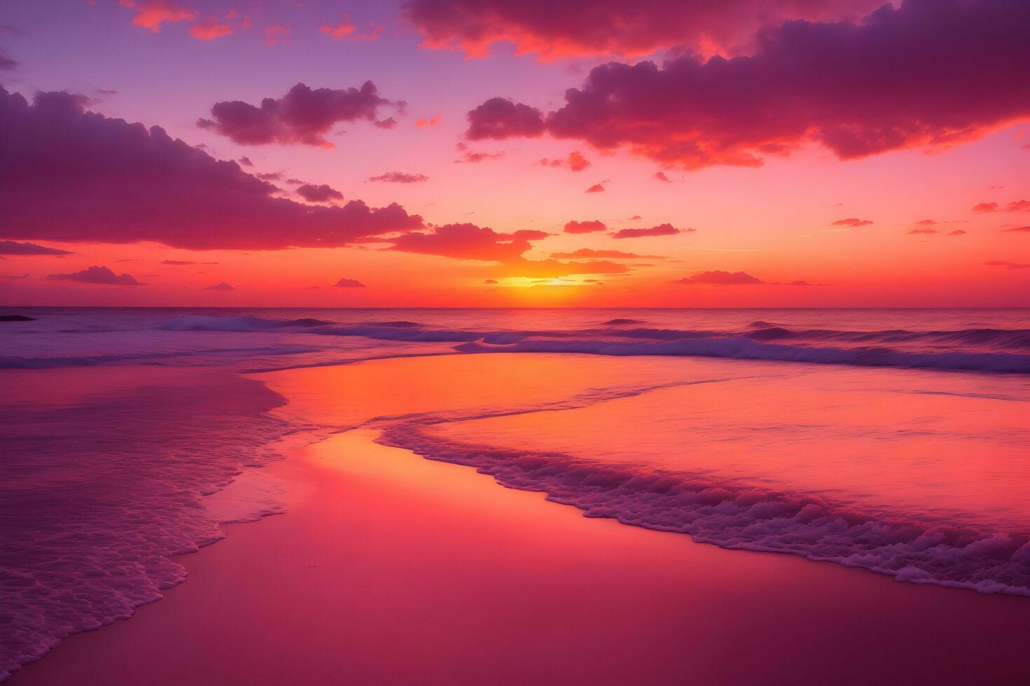 AI Reveals Stunning Sunset by the Tranquil Beach generated by Ai photo