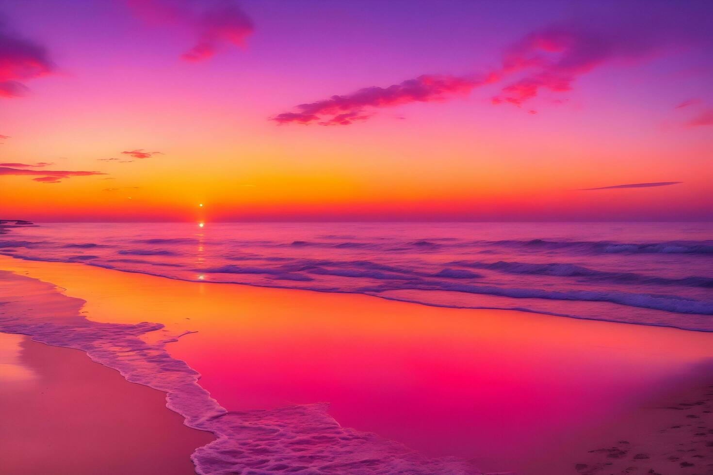 AI Reveals Stunning Sunset by the Tranquil Beach generated by Ai photo