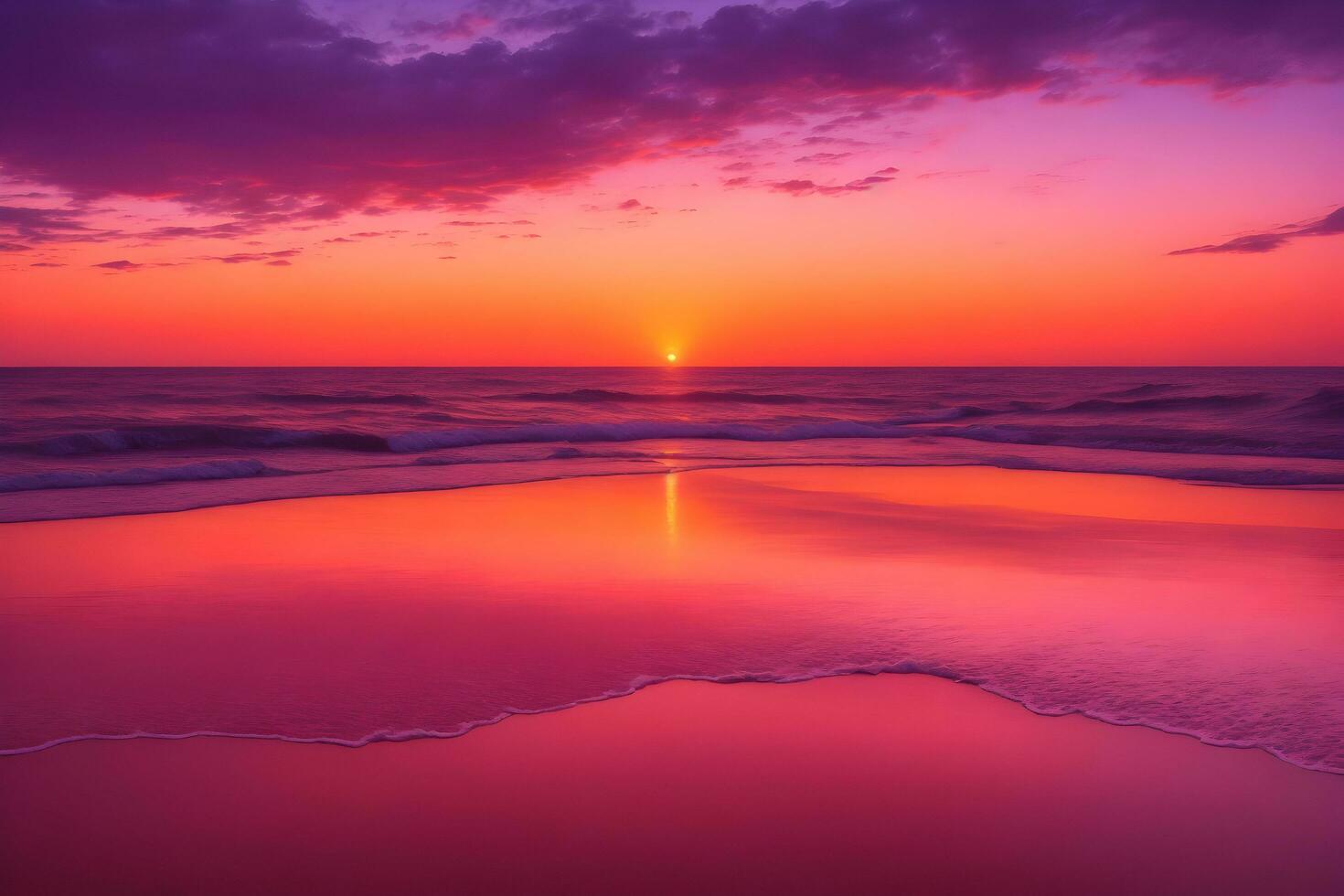 AI Reveals Stunning Sunset by the Tranquil Beach generated by Ai photo
