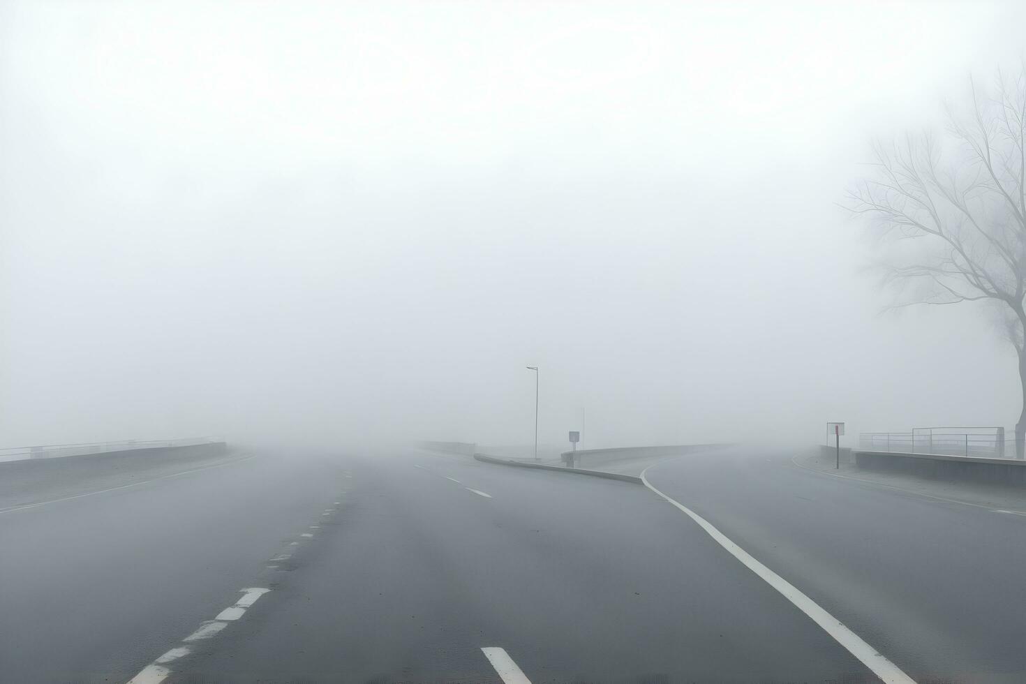 Empty city road covered in fog, misty asphalt road on a winter morning generated by Ai photo