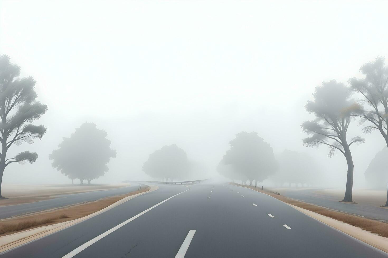 Empty city road covered in fog, misty asphalt road on a winter morning generated by Ai photo