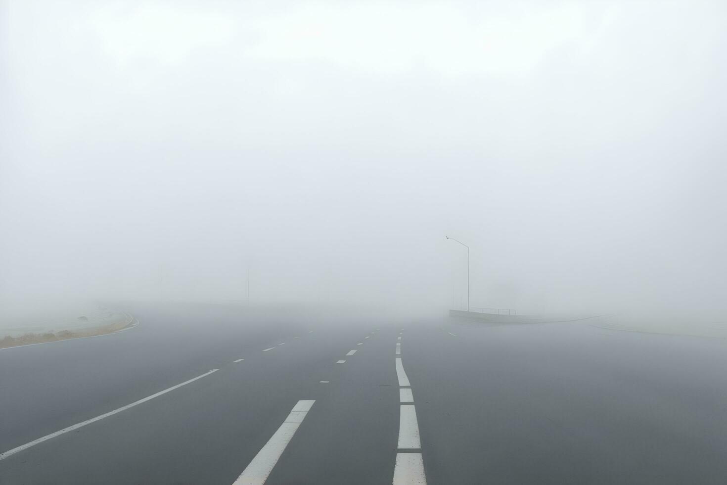 Empty city road covered in fog, misty asphalt road on a winter morning generated by Ai photo
