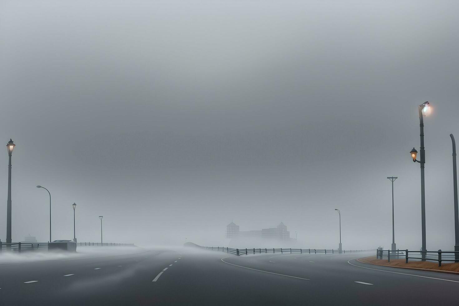 Empty city road covered in fog, misty asphalt road on a winter morning generated by Ai photo
