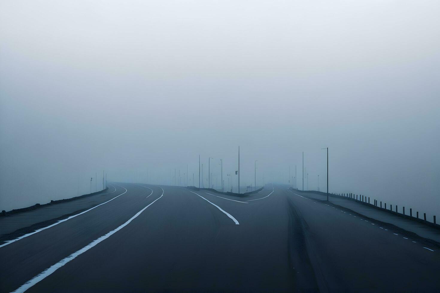 Empty city road covered in fog, misty asphalt road on a winter morning generated by Ai photo