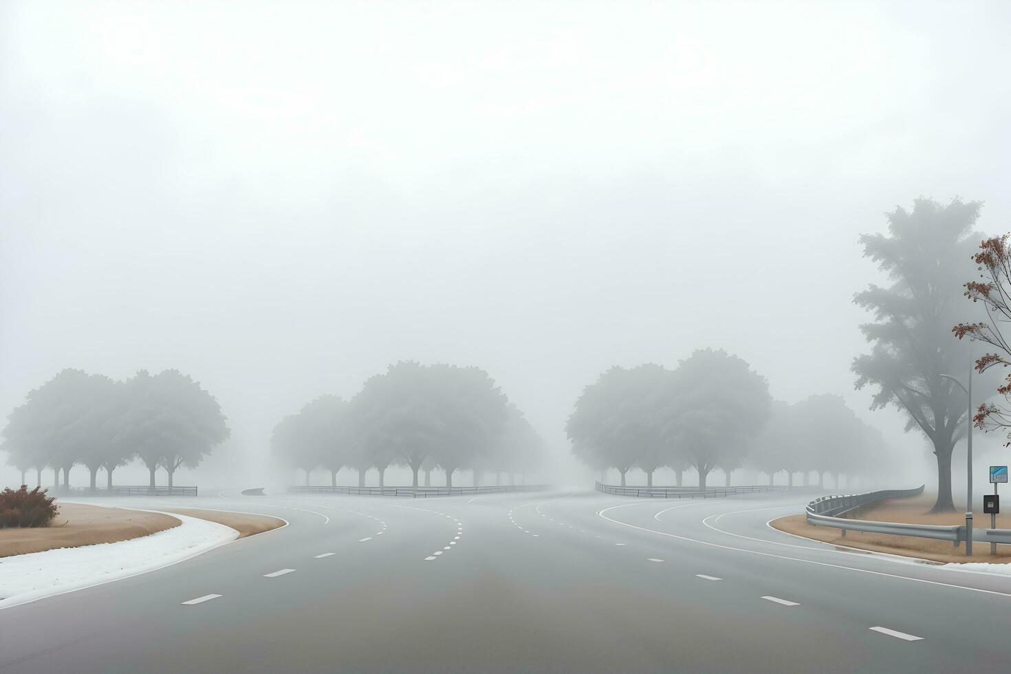 Empty city road covered in fog, misty asphalt road on a winter morning generated by Ai photo