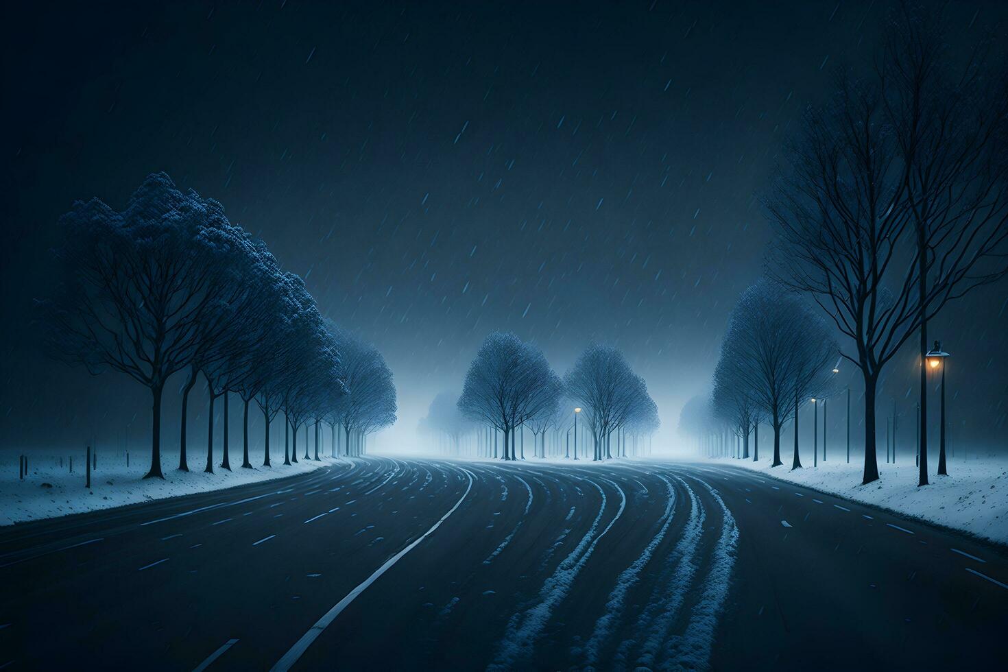 Empty city road covered in fog, misty asphalt road on a winter morning generated by Ai photo