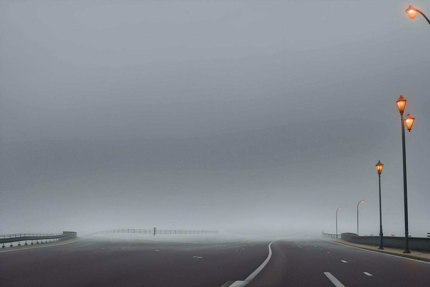 Empty city road covered in fog, misty asphalt road on a winter morning generated by Ai photo