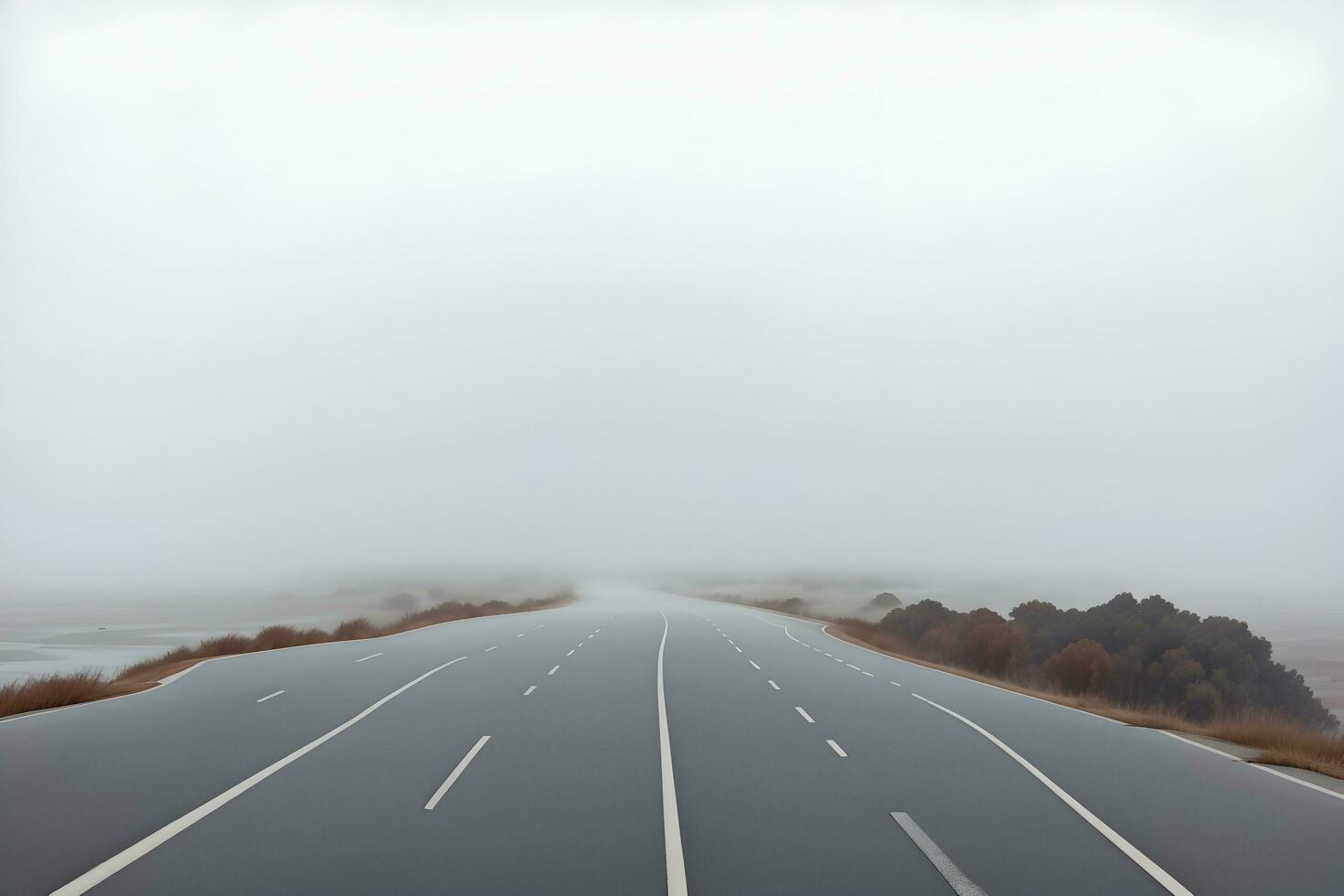 Empty city road covered in fog, misty asphalt road on a winter morning generated by Ai photo