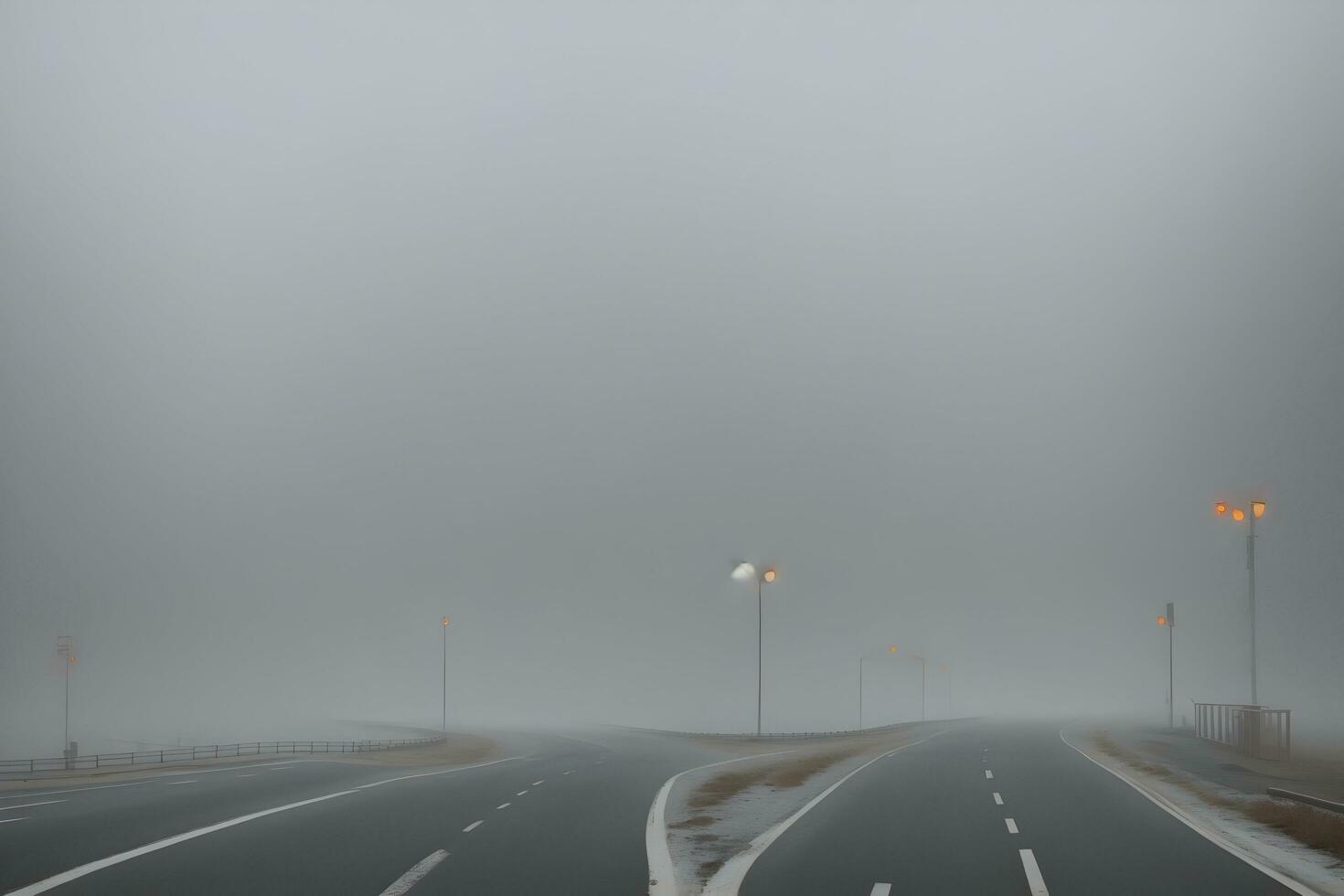 Empty city road covered in fog, misty asphalt road on a winter morning generated by Ai photo