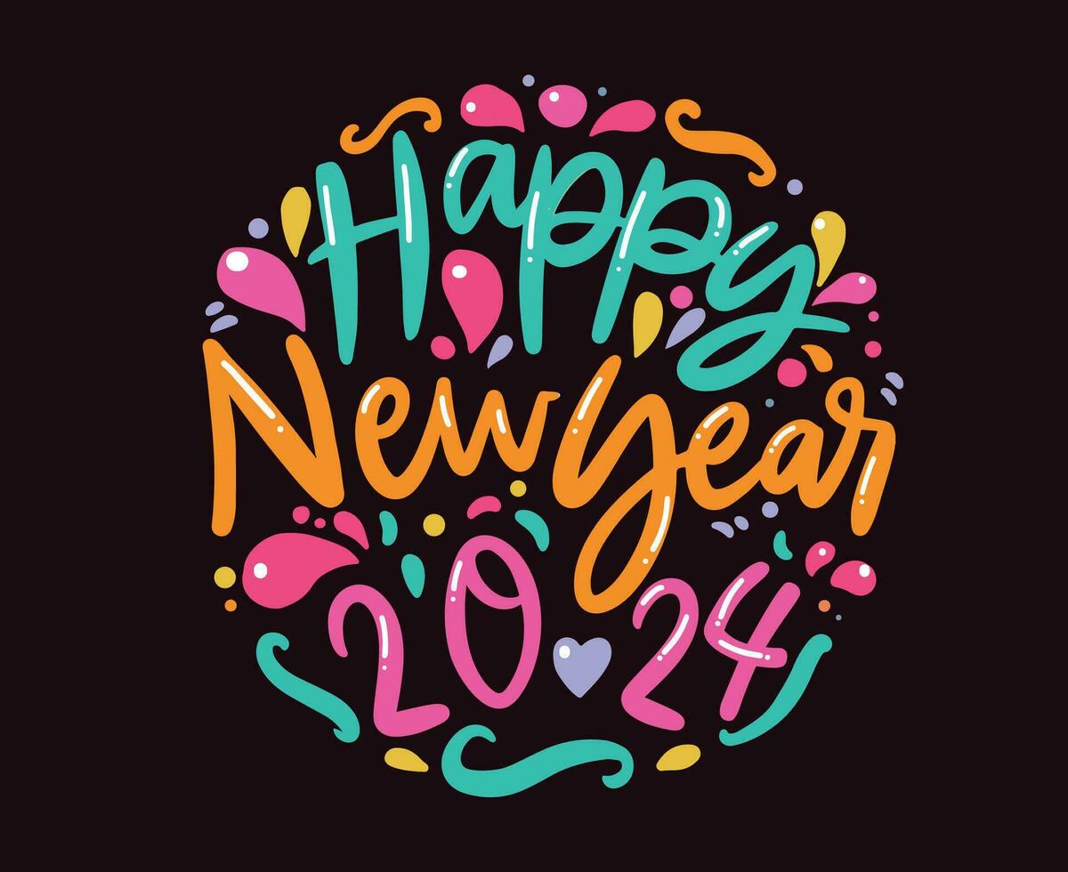 contento nuevo año 2024 fiesta diseño multicolor resumen vector logo símbolo ilustración con negro antecedentes